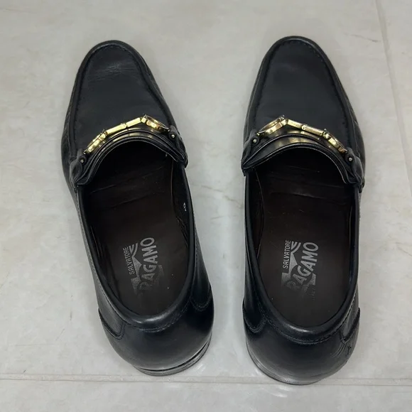 Salvatore Ferragamo Gancini-Bit Leather Loafers Black Men’s 8.5 - Picture 4 of 7